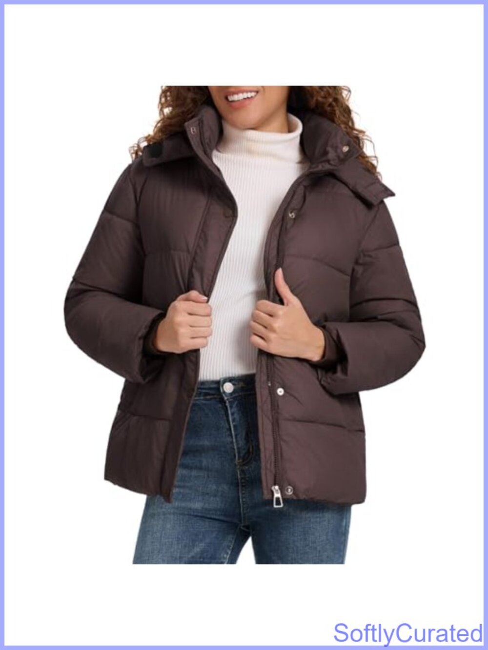Cropped Puffer Jacket Hooded Zip Up Quilted Winter Coat Outerwear